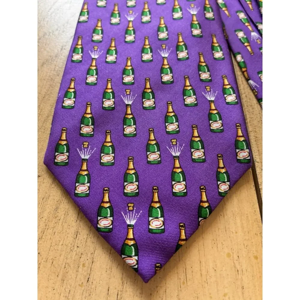 VTG Ralph Lauren Purple Champagne Bottle Necktie 100% Silk Novelty Tie